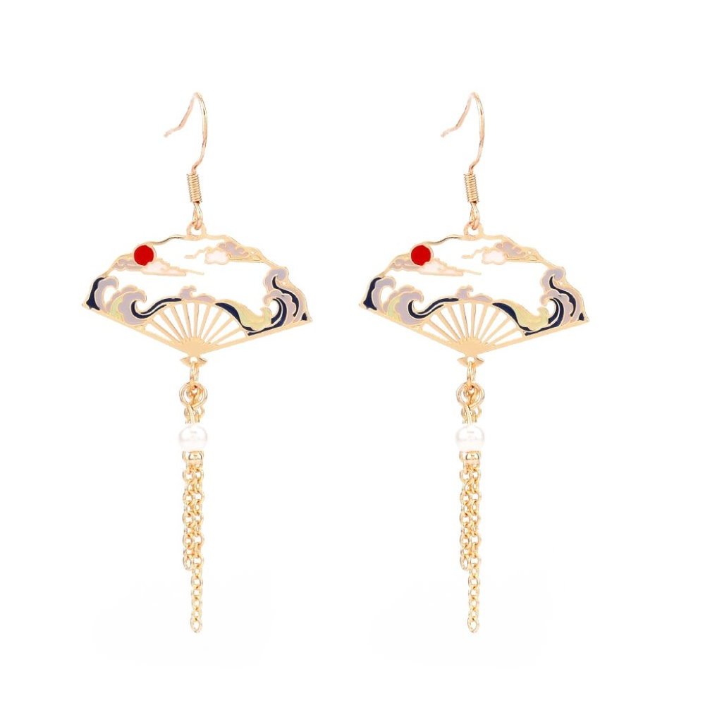 Fan Pearl Tassel Dangle Earrings